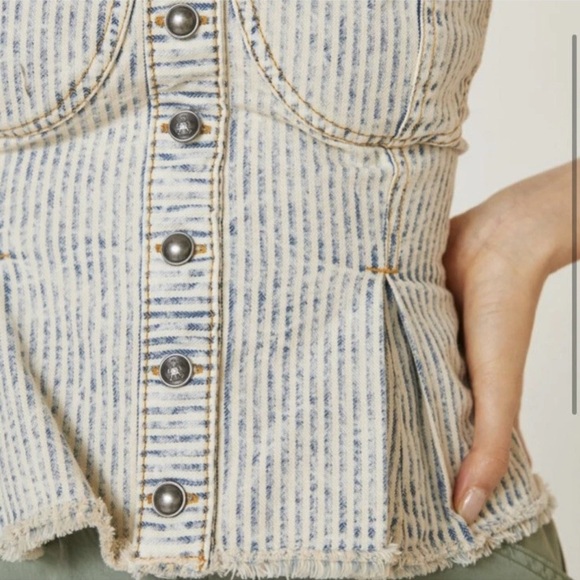 PILCRO XL Anthropologie Denim Sleeveless Corset Crop Tube Top  Club Biker Edgy - Picture 12 of 16